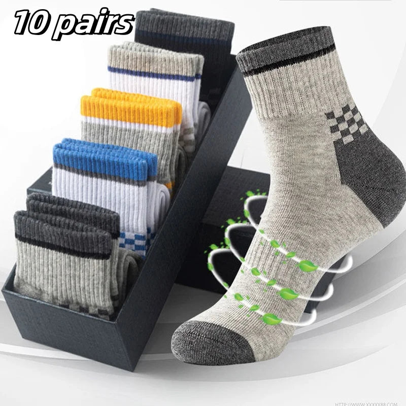 10 Pairs Breathable Cotton Sports Socks for Men – Bamboo Fiber Deodorant Business & Casual Socks