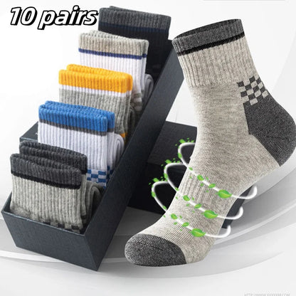 10 Pairs Breathable Cotton Sports Socks for Men – Bamboo Fiber Deodorant Business & Casual Socks
