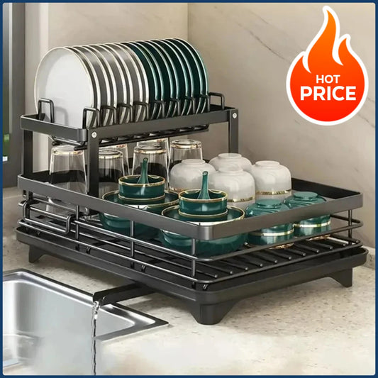2-Tier Bowl Rack – Adjustable Dish Drainer & Kitchen Utensil Organizer