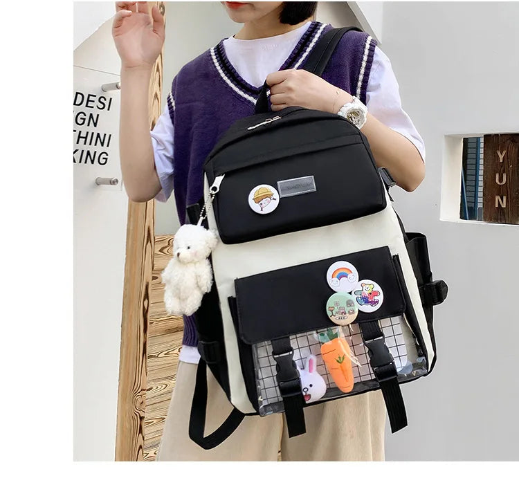 New Large-Capacity Student Backpack Set – 5-Piece Multi-Compartment School Bag for Primary, Junior & High School