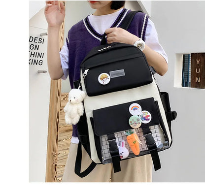 New Large-Capacity Student Backpack Set – 5-Piece Multi-Compartment School Bag for Primary, Junior & High School