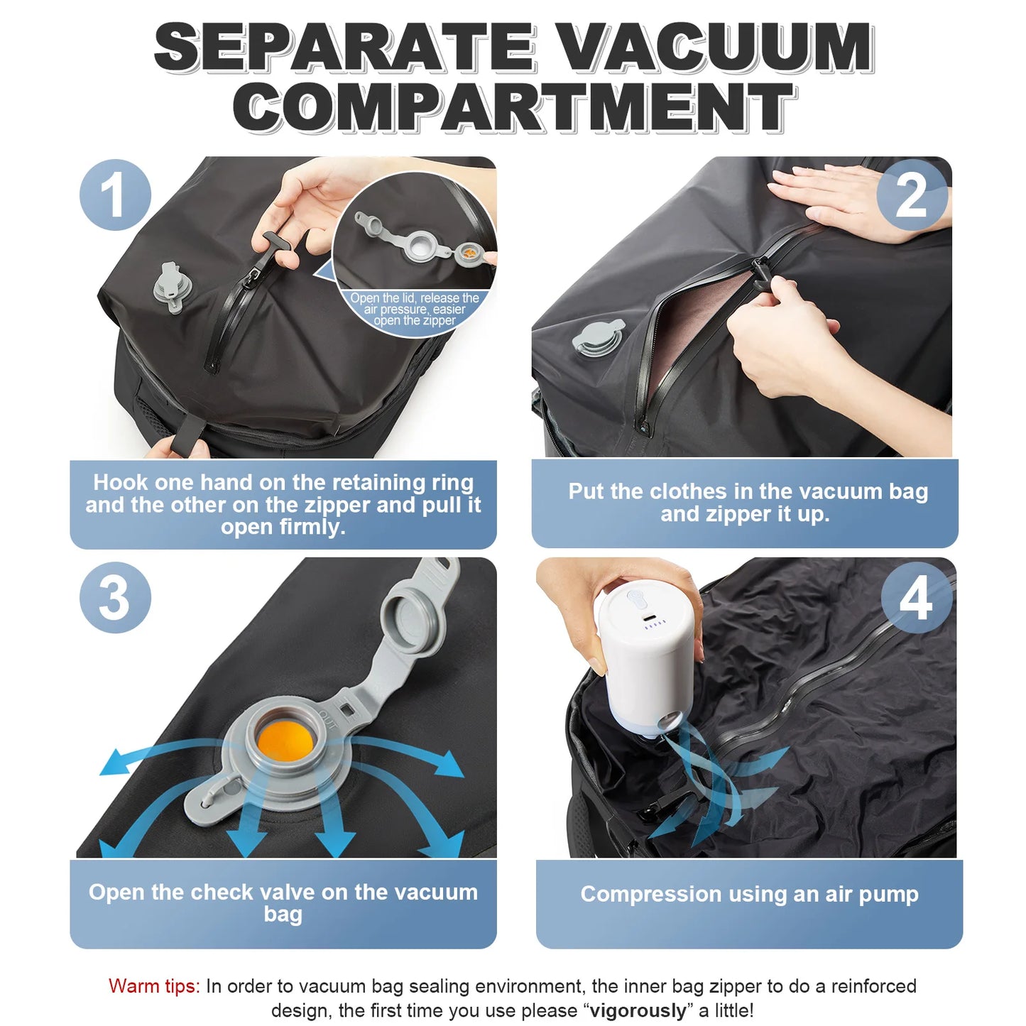Vacuum Backpack Travel Bag – Large Capacity Expandable Business & School Laptop Backpack for Men & Women