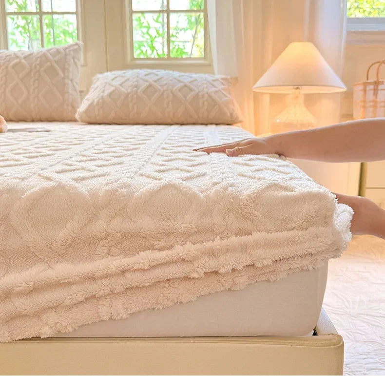 Flannel Fleece Bed Sheet | Winter Warm Coral Fitted Sheet | Double Bed Sofa Mattress Cover | Fluffy & Soft