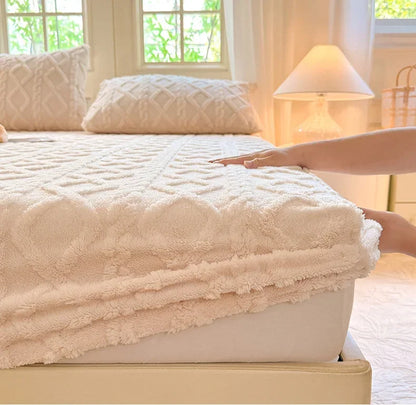 Flannel Fleece Bed Sheet | Winter Warm Coral Fitted Sheet | Double Bed Sofa Mattress Cover | Fluffy & Soft