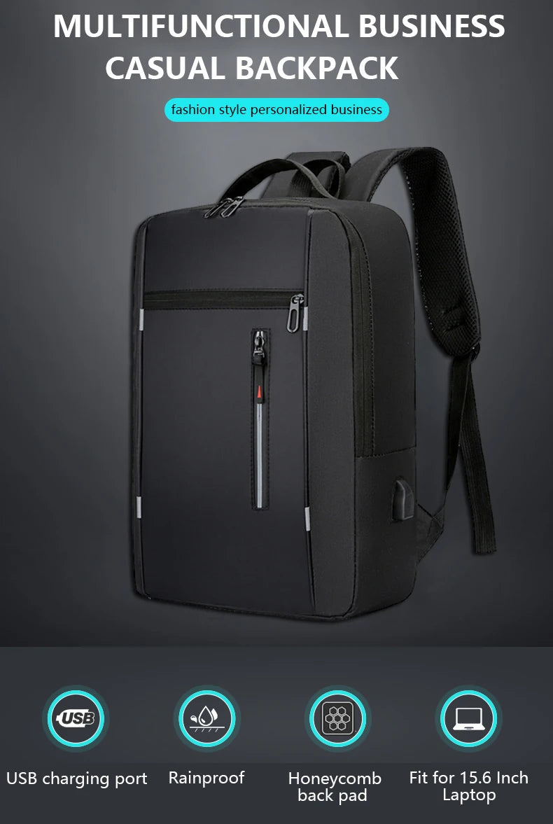 Waterproof Business Backpack for Men – USB Charging 15.6” Laptop Bag, Large Capacity School & Travel Backpack