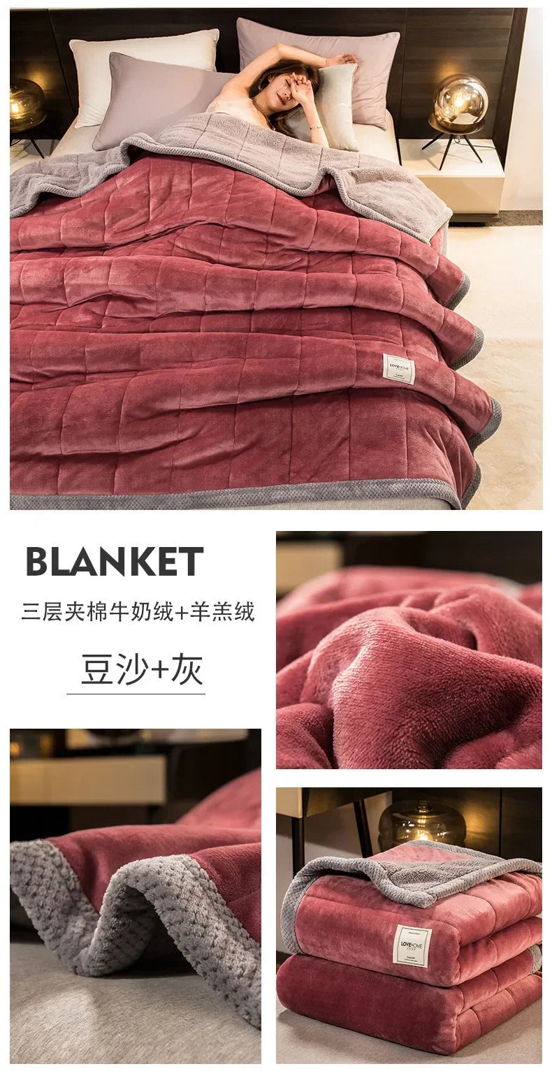 Winter Warm Blankets for Bed – 3 Layers Thick Flannel Quilt | Soft & Comfortable Bedding