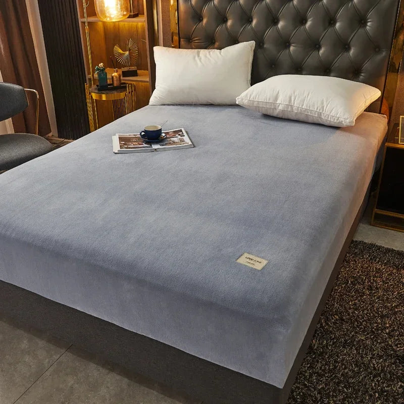 Soft Warm Thick Velvet Fitted Sheet – High Quality Non-Slip Elastic Mattress Cover & Adjustable Bed Protector