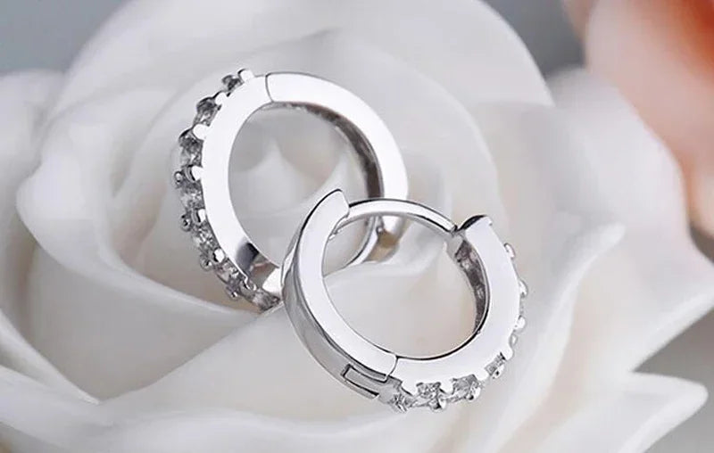 925 Sterling Silver Zircon Hoop Earrings – Luxury 10mm Circle Earrings for Women & Girls Wedding Party Jewelry