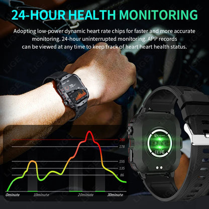 LIGE Outdoor Smart Watch Men – 2.01" Screen, Waterproof, Bluetooth Call & AI Voice for Android & iOS