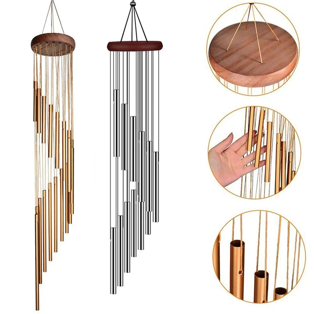 Aluminum Wind Chimes with Hook – Gold & Silver Tubes for Outdoor, Memorial, or Gift Decor
