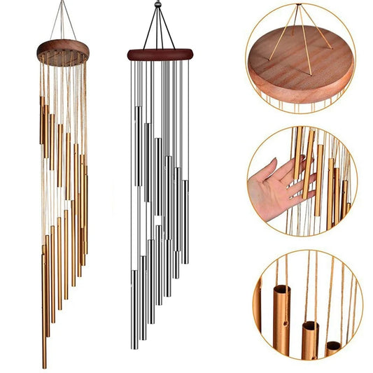 Aluminum Wind Chimes with Hook – Gold & Silver Tubes for Outdoor, Memorial, or Gift Decor