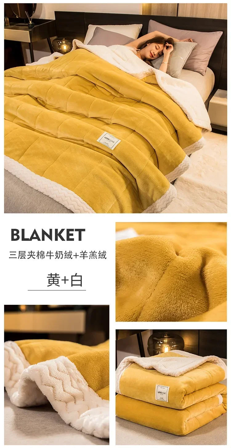 Winter Warm Blankets for Bed – 3 Layers Thick Flannel Quilt | Soft & Comfortable Bedding