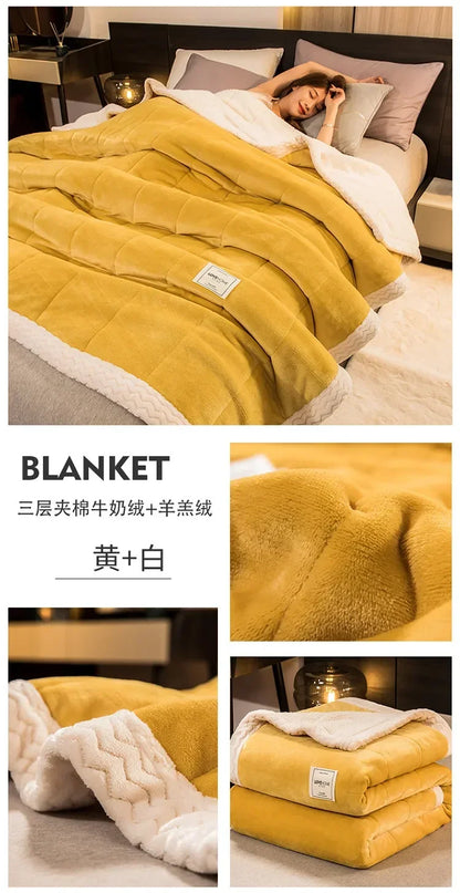 Winter Warm Blankets for Bed – 3 Layers Thick Flannel Quilt | Soft & Comfortable Bedding