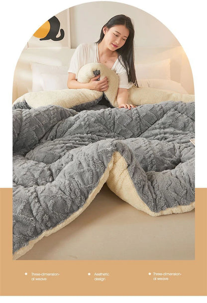 Super Thick Winter Warm Blanket – Artificial Lamb Cashmere Weighted Quilt Comforter for Bed