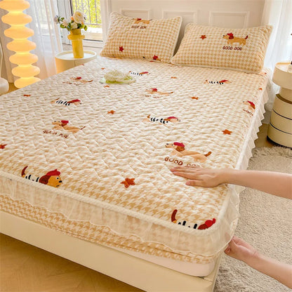 Fitted Sheet Winter Thickened Padded Three-Piece Set – Non-Slip Mattress Protective Cover