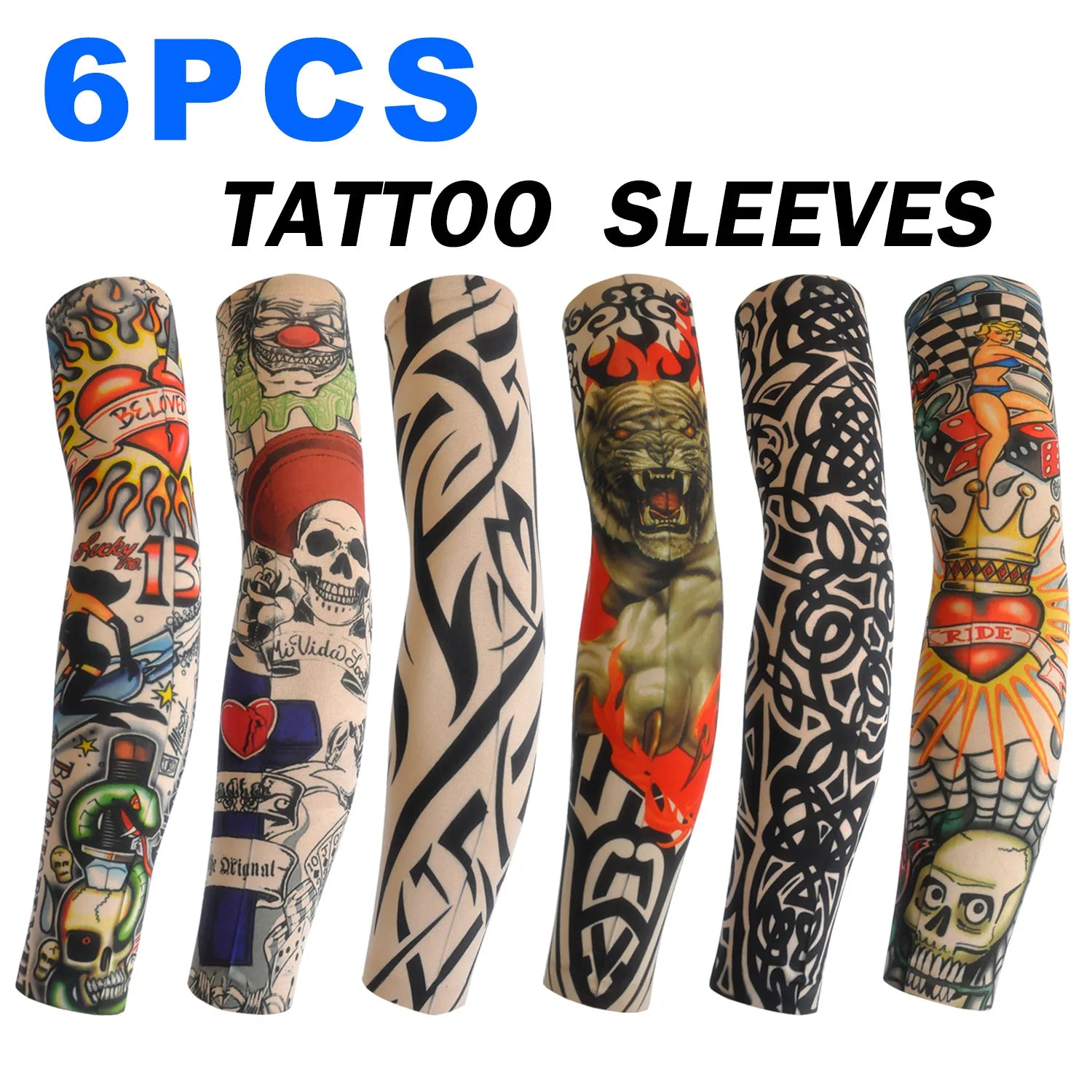 6 PCS Tattoo Sleeves for Men & Women – Elastic Arm Covers for Outdoor, Sports & Party Style