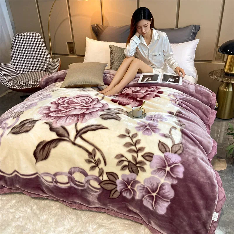 Winter Double Layer Raschel Blanket – Thick Warm Heavy Fluffy Fleece Quilt 150x200cm