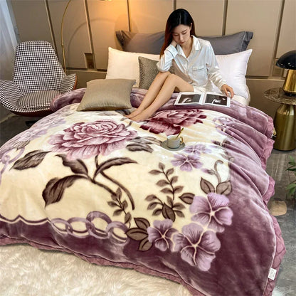 Winter Double Layer Raschel Blanket – Thick Warm Heavy Fluffy Fleece Quilt 150x200cm