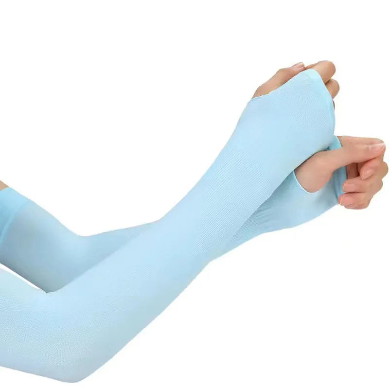 1 Pair Ice Silk Arm Sleeves – UV Protection Long Gloves for Outdoor Sports & Sun Protection