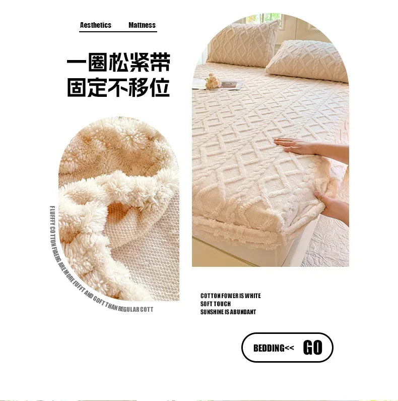 Flannel Fleece Bed Sheet | Winter Warm Coral Fitted Sheet | Double Bed Sofa Mattress Cover | Fluffy & Soft