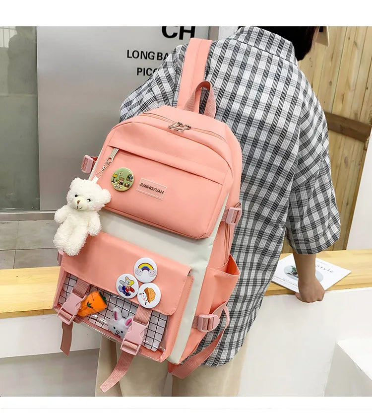 New Large-Capacity Student Backpack Set – 5-Piece Multi-Compartment School Bag for Primary, Junior & High School