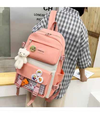New Large-Capacity Student Backpack Set – 5-Piece Multi-Compartment School Bag for Primary, Junior & High School