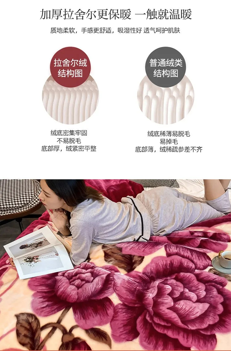 Winter Double Layer Raschel Blanket – Thick Warm Heavy Fluffy Fleece Quilt 150x200cm