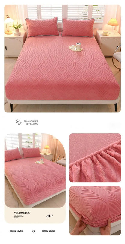 Luxury Carved Milk Velvet Fitted Sheet – Ultra Soft Thickened Mattress Protector for Winter