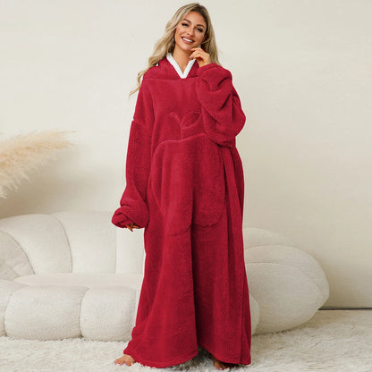 Women’s Oversized Wearable Blanket Hoodie – Winter Warm Thick Pajama with Sleeves