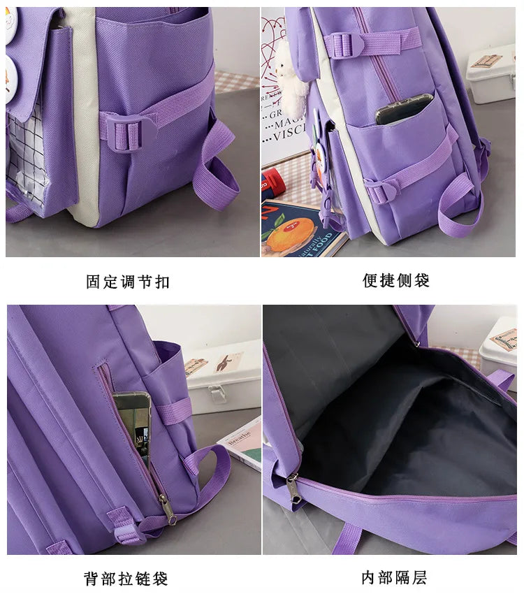 New Large-Capacity Student Backpack Set – 5-Piece Multi-Compartment School Bag for Primary, Junior & High School