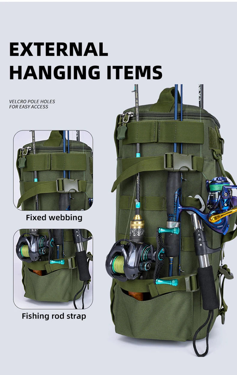 Tactical Fishing Backpack – Multifunctional Tackle Bag with Rod Holders & Outdoor Storage for Camping, Hiking & Fishing