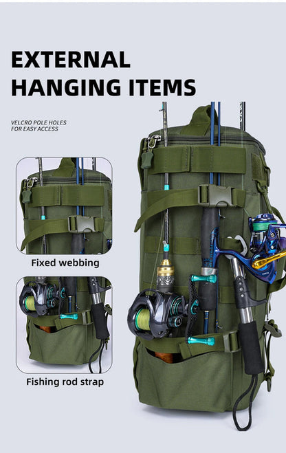 Tactical Fishing Backpack – Multifunctional Tackle Bag with Rod Holders & Outdoor Storage for Camping, Hiking & Fishing