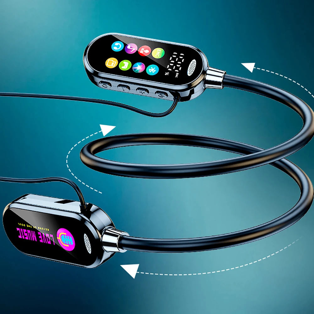 Color Screen Bluetooth 5.4 Neckband Earphones – Wireless HiFi Stereo Headphones with Noise Reduction & Mic for Xiaomi