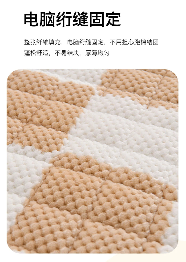 Winter Fleece Mattress Protective Cover | Thickened Milk Fleece Fitted Sheet | Padded Plaid 3-Piece Set