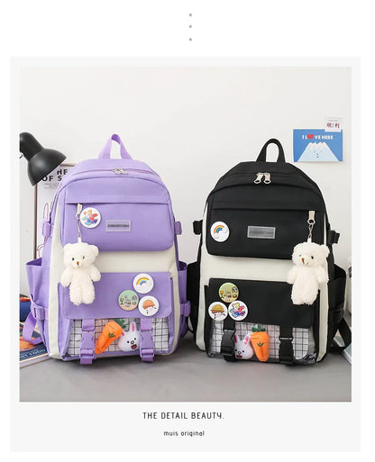 New Large-Capacity Student Backpack Set – 5-Piece Multi-Compartment School Bag for Primary, Junior & High School