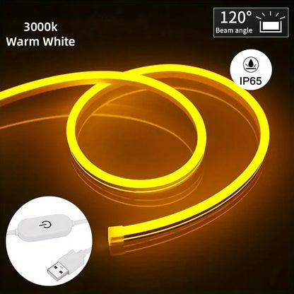 USB LED Neon Strip Light – 5V Dimmable Touch Sensor Flexible Waterproof Silicone Light for Home & Outdoor Decor