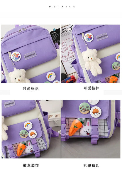 New Large-Capacity Student Backpack Set – 5-Piece Multi-Compartment School Bag for Primary, Junior & High School
