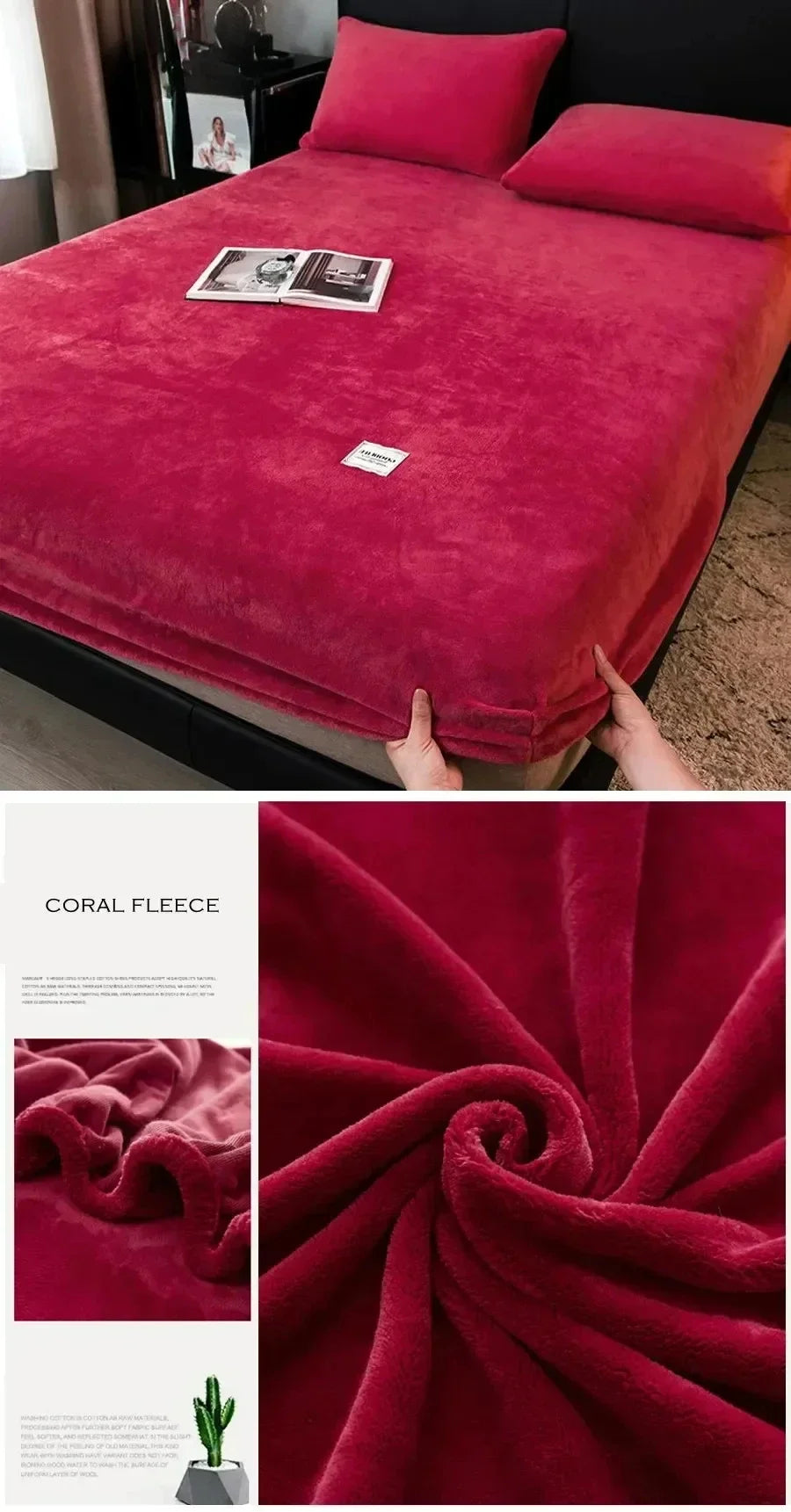 Soft Warm Plush Fitted Sheet – Elastic Mattress Cover Fluffy Coral Fleece Bed Linen for Winter, Luxury Double Bed Bedding