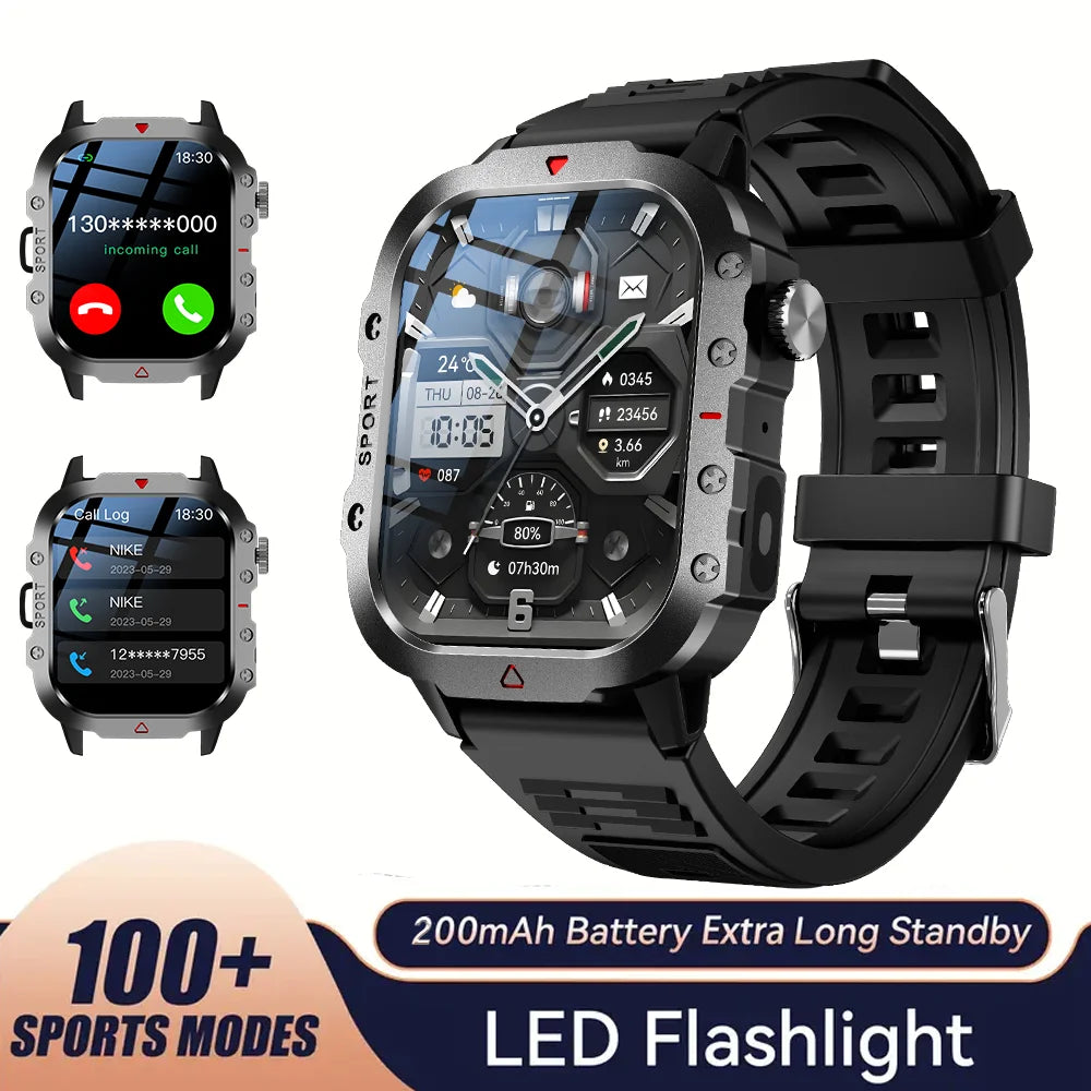 Smart Watch 2.01" HD Screen – Bluetooth Calling, LED Flashlight & Fitness Tracker for Men & Women