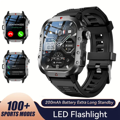 Smart Watch 2.01" HD Screen – Bluetooth Calling, LED Flashlight & Fitness Tracker for Men & Women