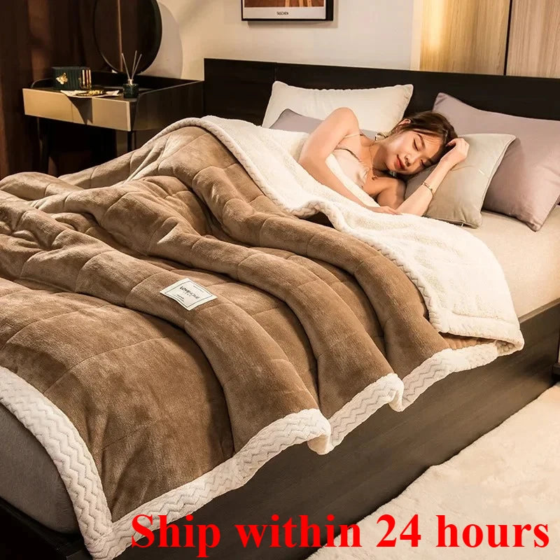 Winter Warm Blankets for Bed – 3 Layers Thick Flannel Quilt | Soft & Comfortable Bedding