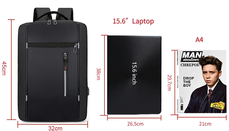 Waterproof Business Backpack for Men – USB Charging 15.6” Laptop Bag, Large Capacity School & Travel Backpack