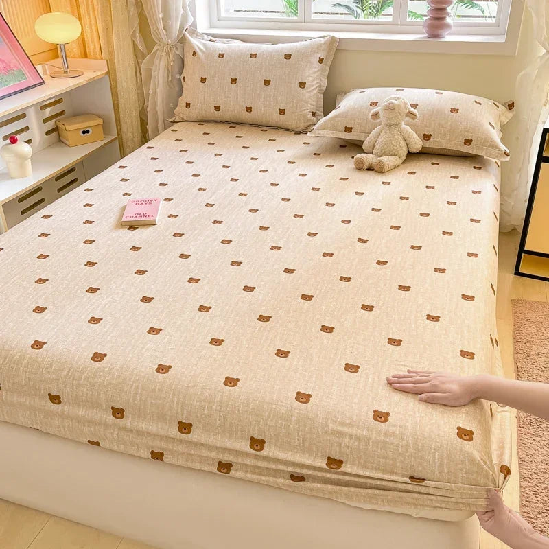 100% Cotton Bed Sheet | Cute Dinosaur Print | Elastic Fitted Mattress Cover | Kids Cartoon Bedding (No Pillowcase)