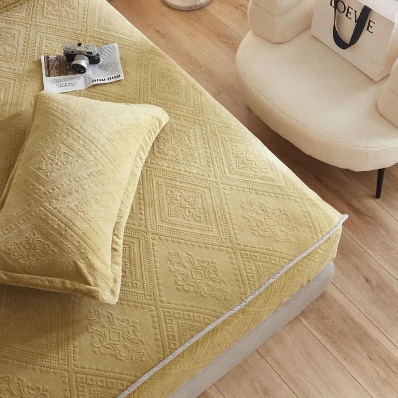 Warm Milk Velvet Bed Sheet | Thick Comfort Mattress Cover | Single, Queen & King | Elastic Band Fitted Protector