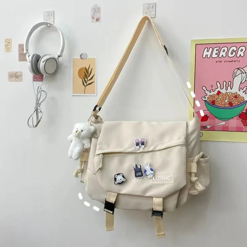 Japanese & Korean Style Single Shoulder Handbag – Retro Large Capacity School Postman Bag for Girls