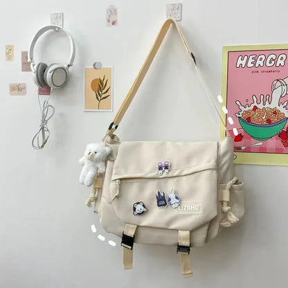 Japanese & Korean Style Single Shoulder Handbag – Retro Large Capacity School Postman Bag for Girls