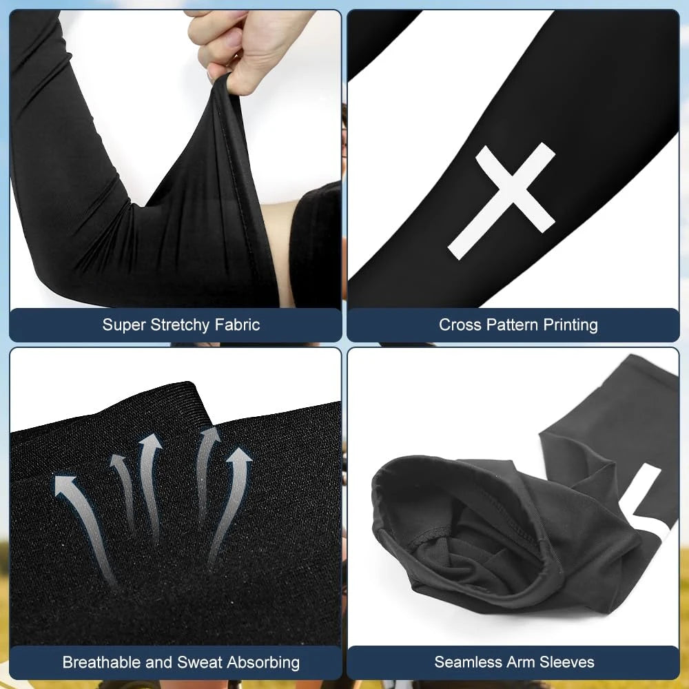 1 Pair Cross UV Cooling Arm Sleeves – Compression Sports Sleeves for Men & Women
