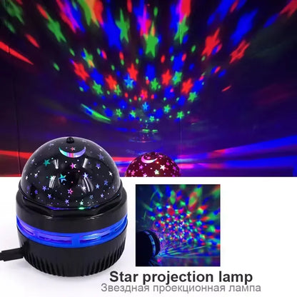 LED Starry Sky Projector – Rotating Night Light with Moon & Stars for Room Decor