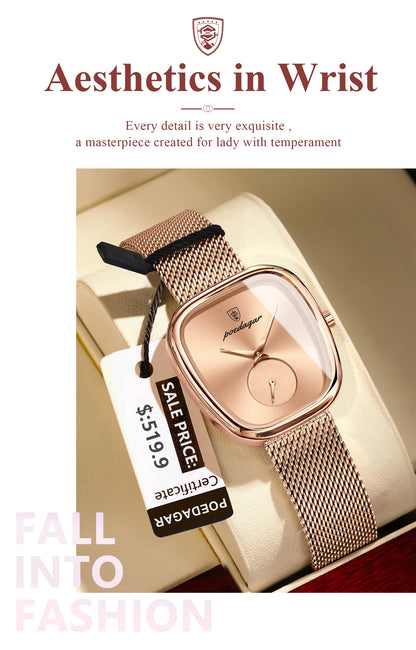 Luxury Women’s Watch – Elegant Waterproof Mesh Stainless Steel Quartz Watch for Ladies