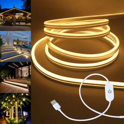 USB LED Neon Strip Light – 5V Dimmable Touch Sensor Flexible Waterproof Silicone Light for Home & Outdoor Decor